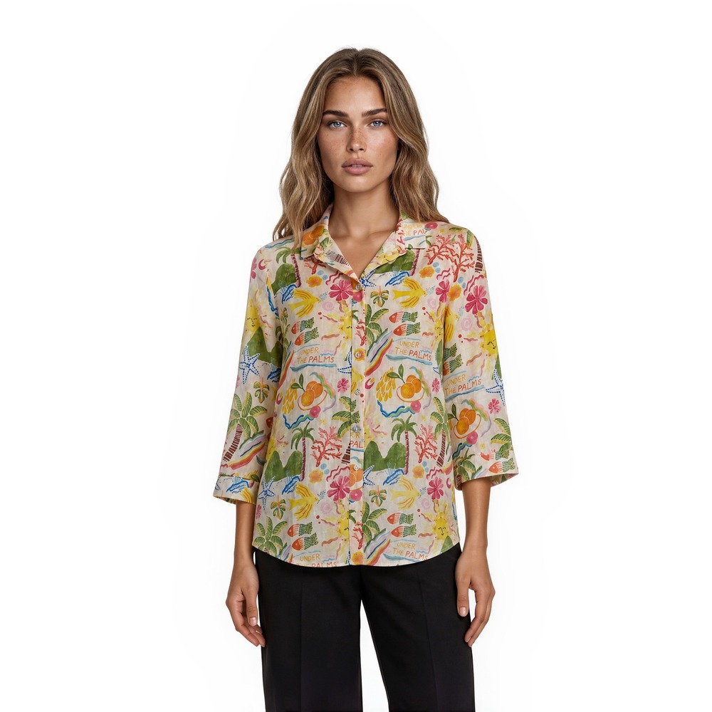 Calypso St Barth Shirt Blouse Women's Size XL Under the Palms Linen Blend